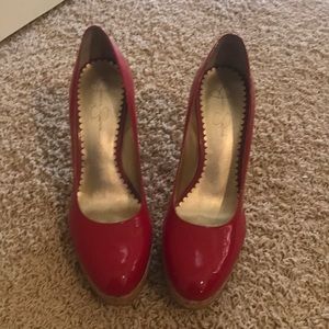 Jessica Simpson red patent cork heels
